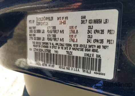 2004 Dodge Ram 1500 Slt/Laramie из США, поврежденный, VIN 1D7HA18D04J157692